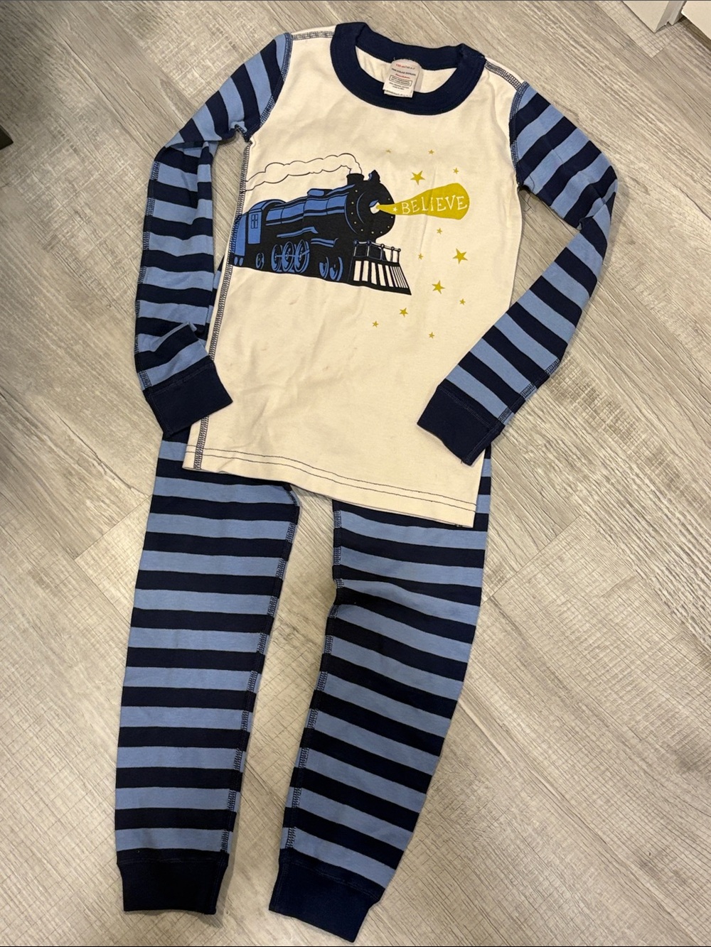 Hanna Andersson Navy & Light Blue Striped Train Pajama Set